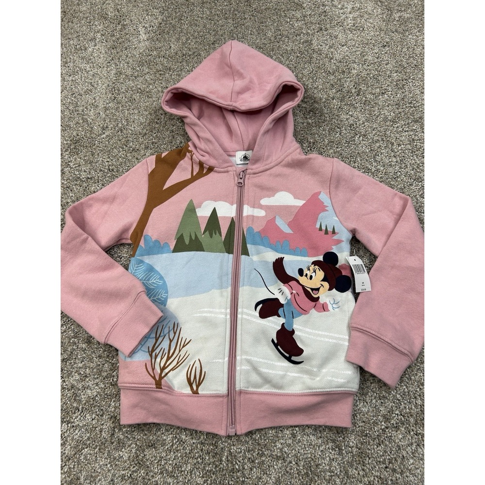 Disney Minnie Mouse Ice Skating Graphic Print Full Zip Jacket Size S (5/6) #0275